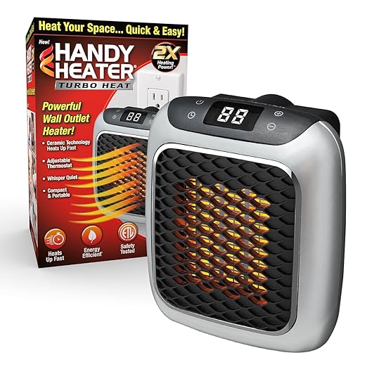 800W Convenient Wall Outlet Heater with Adjustable Thermostat Programmable 12 Hour Timer Auto Shut-Off - Mini Ceramic Heater Quiet and Space Saving